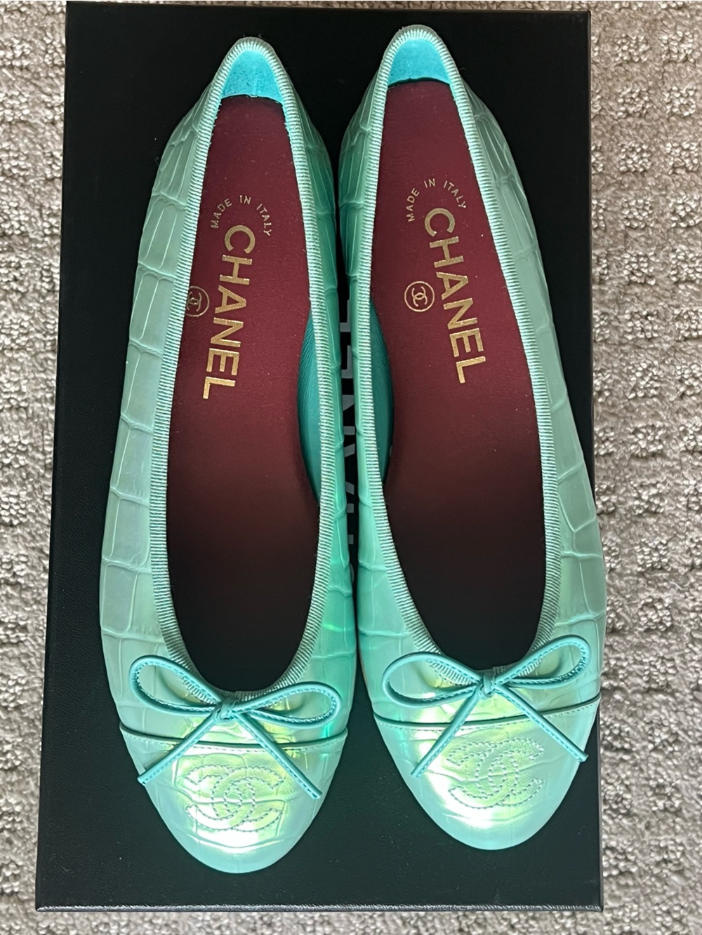 Chanel turquoise croc ballet flats size 36.5 26K